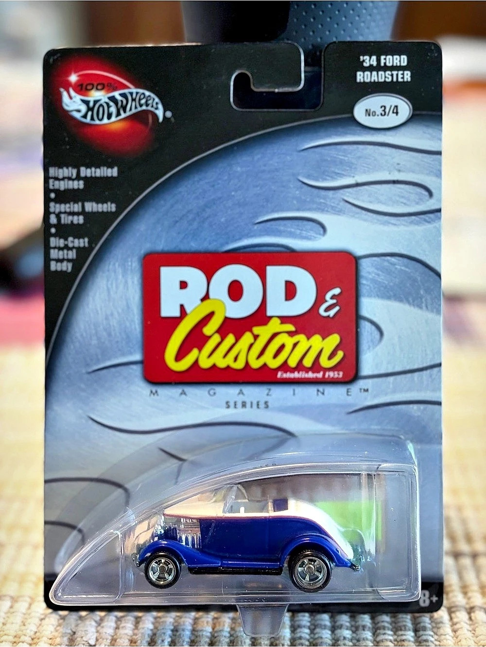 Hot Wheels '34 Ford Roadster Rod & Custom Blue Die-Cast Car NWT
